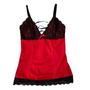 Rene Rofe Whimsigoth Lace Trim Babydoll Cami Top Women S/M Red Dark Romantic
